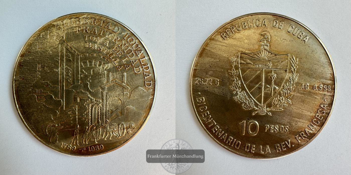  Kuba / 10 Pesos (Bastille) 1989 FM-Frankfurt KM#240 Feinsilber: 26,72g   