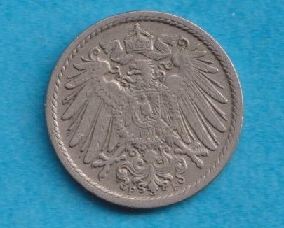  Kaiserreich 5 Pfennig 1908 F   