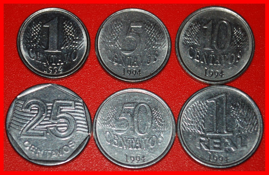  Ⰺ LORBEERKOPF (1994-1997): BRASILIEN ★ 1, 5, 10, 25, 50 CENTAVO 1 REAL 1994! 6 MÜNZE★OHNE VORBEHALT!   