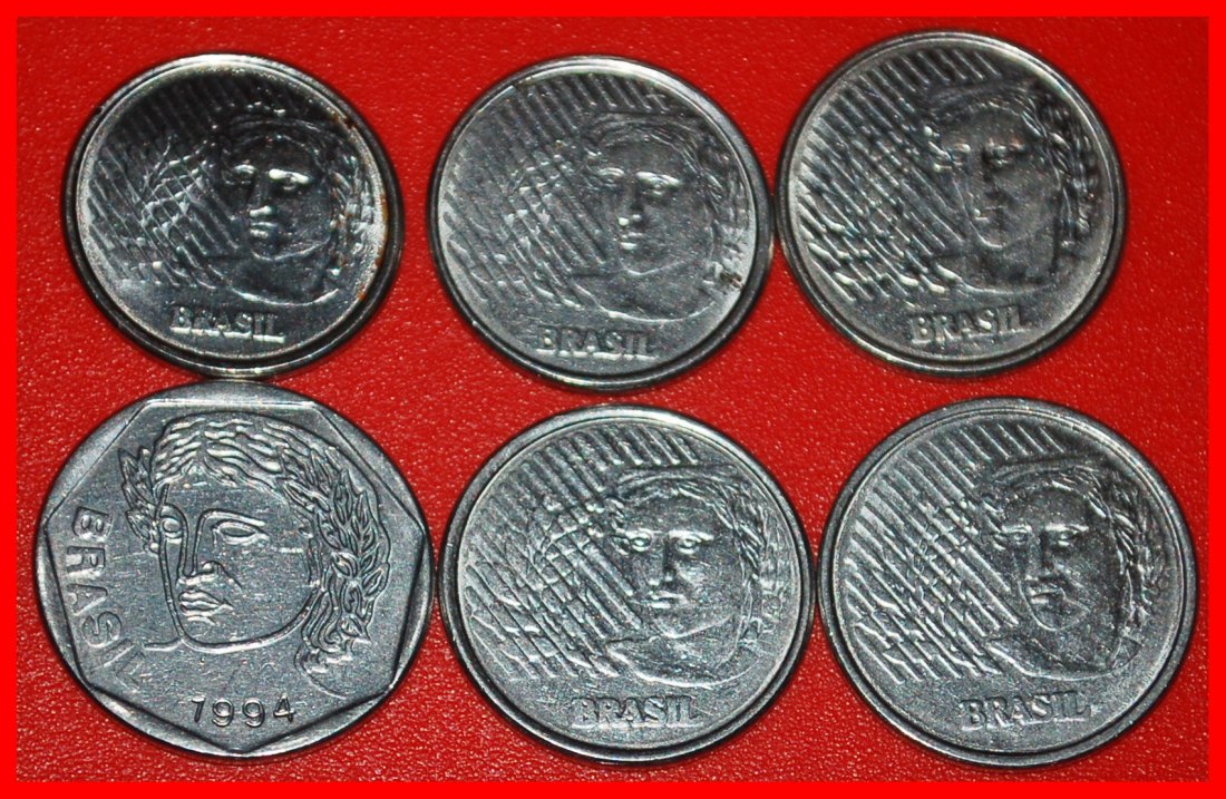  Ⰺ LORBEERKOPF (1994-1997): BRASILIEN ★ 1, 5, 10, 25, 50 CENTAVO 1 REAL 1994! 6 MÜNZE★OHNE VORBEHALT!   