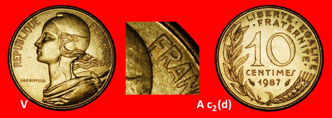  Ⰺ DOLPHIN (1962-2001):FRANCE★10 CENTIMES 1987 2 DISCOVERY COINS! MINT LUSTRE★LOW START ★ NO RESERVE!   