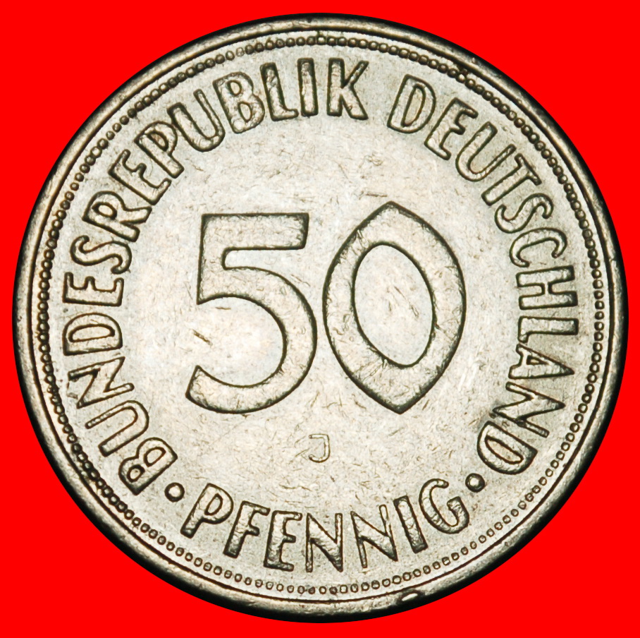  Ⰺ NOT COMMUNIST TYPE (1949-2001): GERMANY★ 50 PFENNIGS 1950J HAMBURG! I1 B r★LOW START ★ NO RESERVE!   