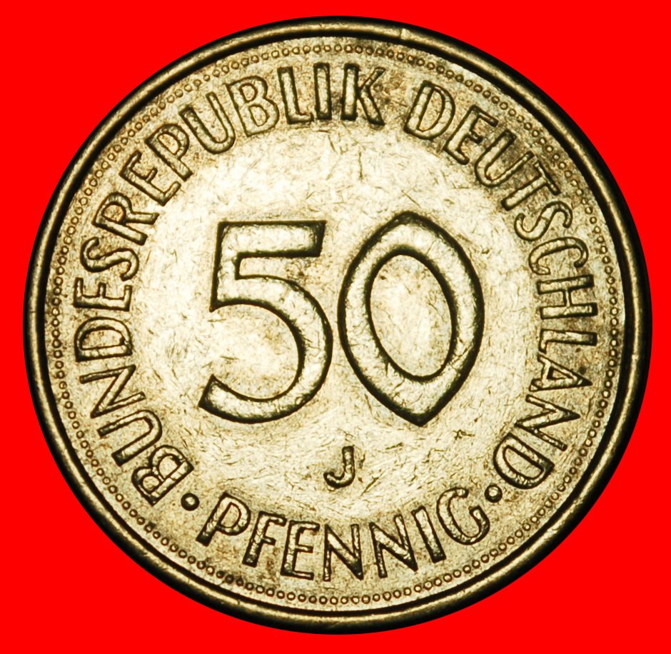  Ⰺ NOT COMMUNIST TYPE (1949-2001): GERMANY★50 PFENNIGS 1977J HAMBURG! III E p★LOW START ★ NO RESERVE!   