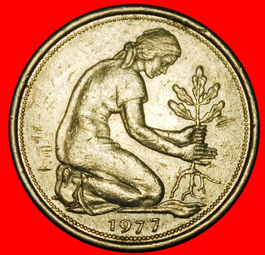  Ⰺ NOT COMMUNIST TYPE (1949-2001): GERMANY★50 PFENNIGS 1977J HAMBURG! III E p★LOW START ★ NO RESERVE!   