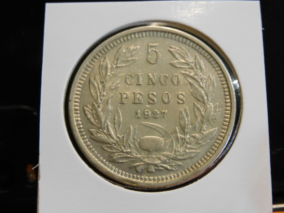  CHILE 5 PESOS 1927.GRADE-PLEASE SEE PHOTOS.   