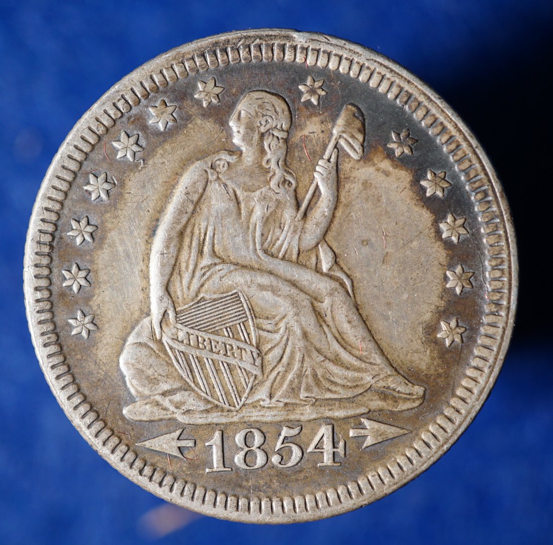  Vereinigte Staaten /  USA, Seated Liberty Quarter 1854, Erhaltung!   
