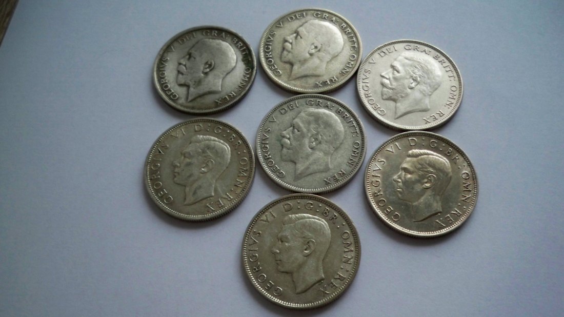 7 Silbermünzen England , alles Half Crown ,Sammlungsauflösung   