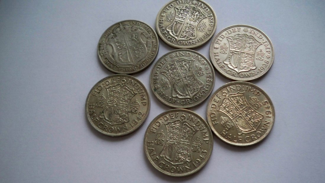  7 Silbermünzen England , alles Half Crown ,Sammlungsauflösung   