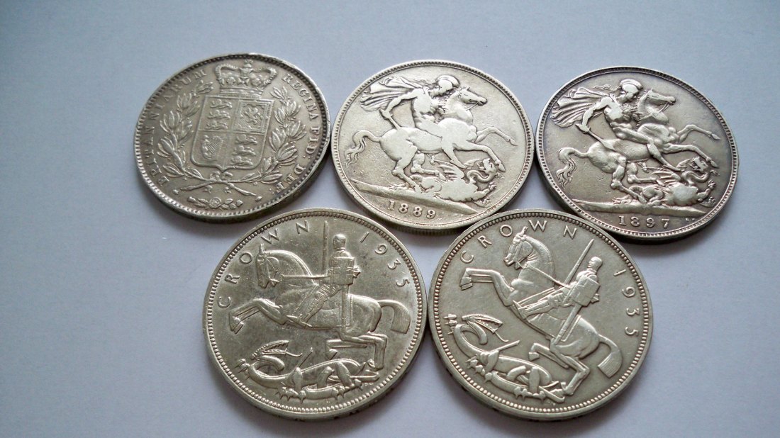  5 Silbermünzen England 1 Crown , Sammlungsauflösung +++   