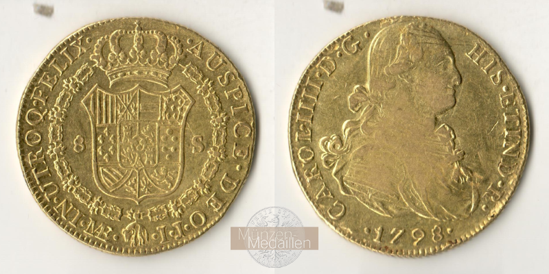  Peru, Karl IV. 1788-1808.  8 Escudos 1798 MAE.  Feingold: 23,69g   
