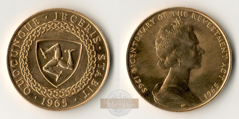 Isle of Man MM-Frankfurt  Feingold: 36,6g 5 Pfund/Pounds 1965 