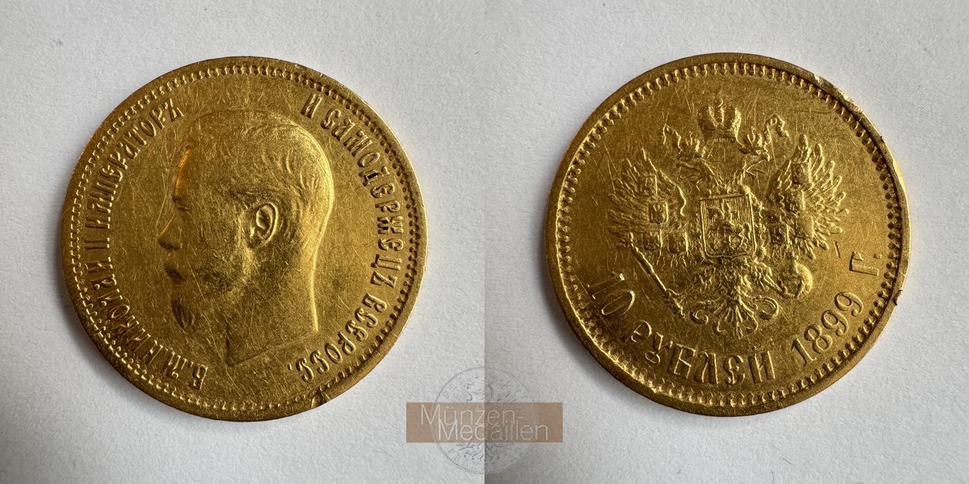  Russisches Kaiserreich 10 Roubles Nicholas II 1899 (1898-1911) MM-Frankfurt Y#64 Feingold: 7,74g   