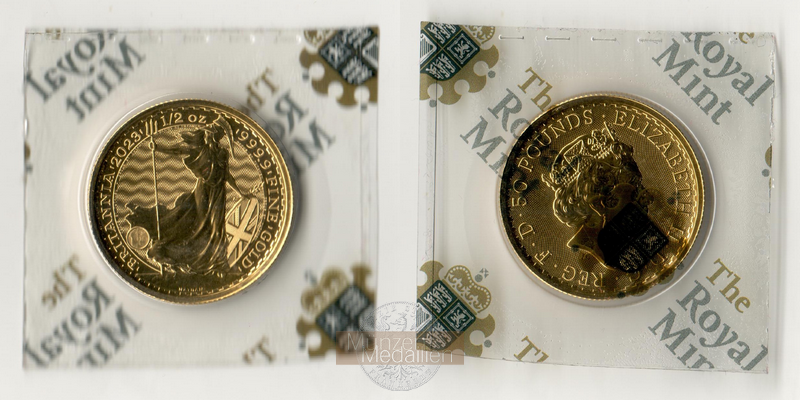  Großbritannien -BRITANNIA-50 Pounds 2023 1/2oz MM-Frankfurt KM#2541 Feingold: 15,6g   