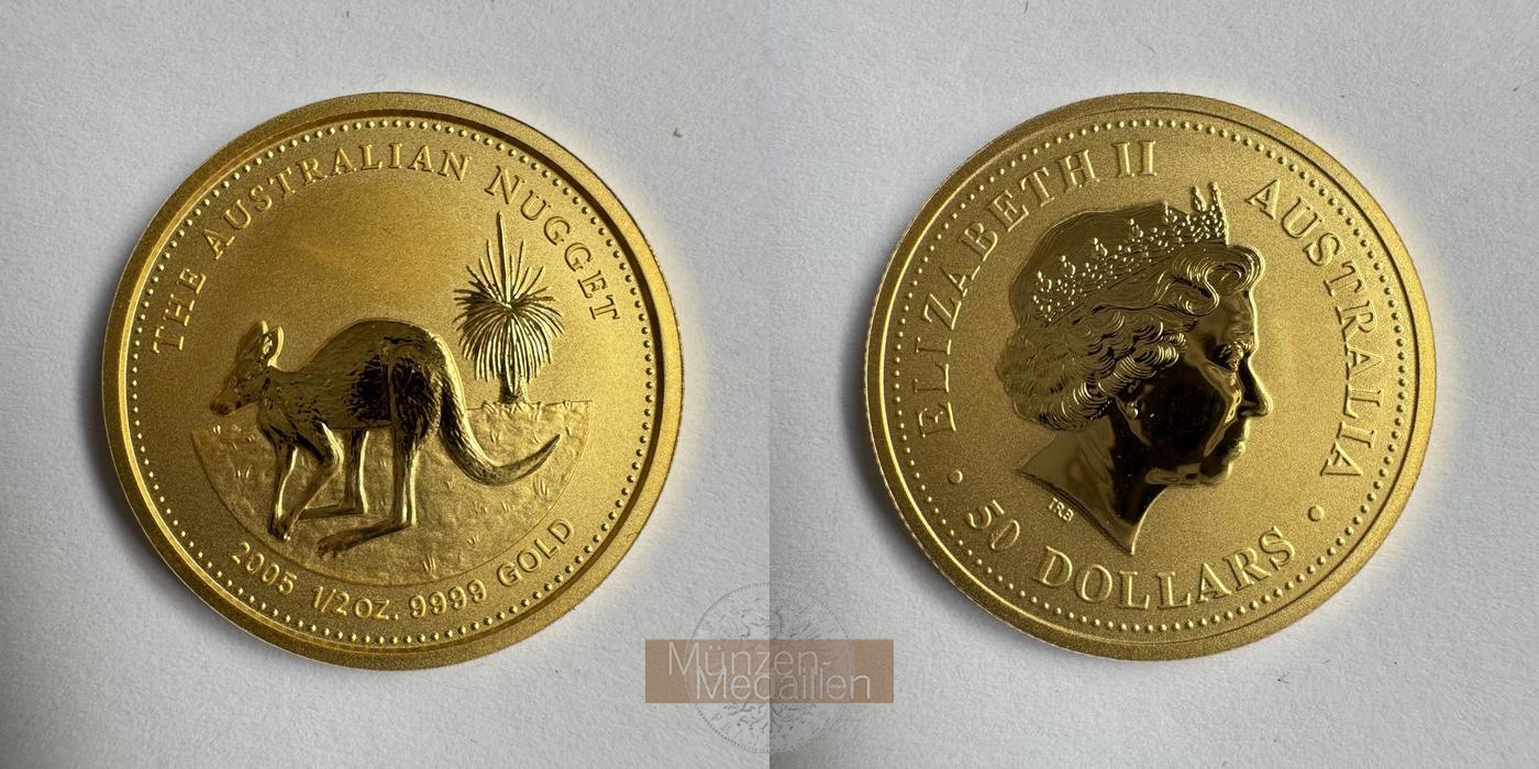 Australien 50 Dollars 2005 MM-Frankfurt KM#909 Feingold: 15,55g Kangaroo/Nugget  