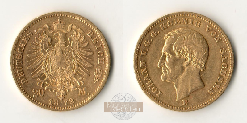 Deutsches Kaiserreich, Sachsen Johann MM-Frankfurt  Feingold: 7,17g 20 Mark 1872 E 