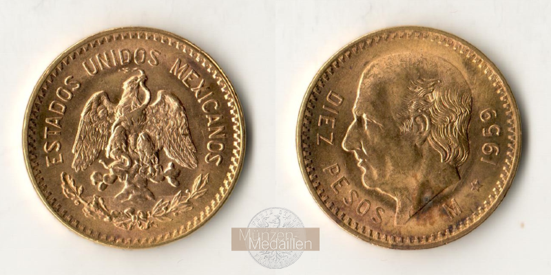 Mexiko MM-Frankfurt Feingewicht: 7,5g 10 Pesos 1959 