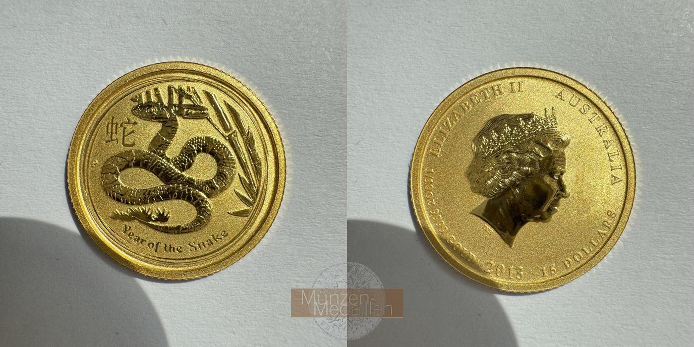 Australien MM-Frankfurt KM#1835 Feingold: 3,13g 15 Dollars 2013 Year of the Snake  