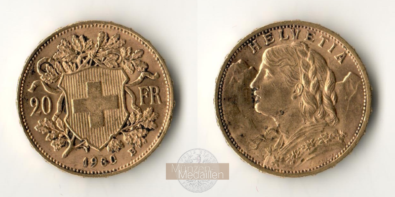 Schweiz MM-Frankfurt Feingewicht: 5,81g 20sFR (Vreneli) 1930 B 