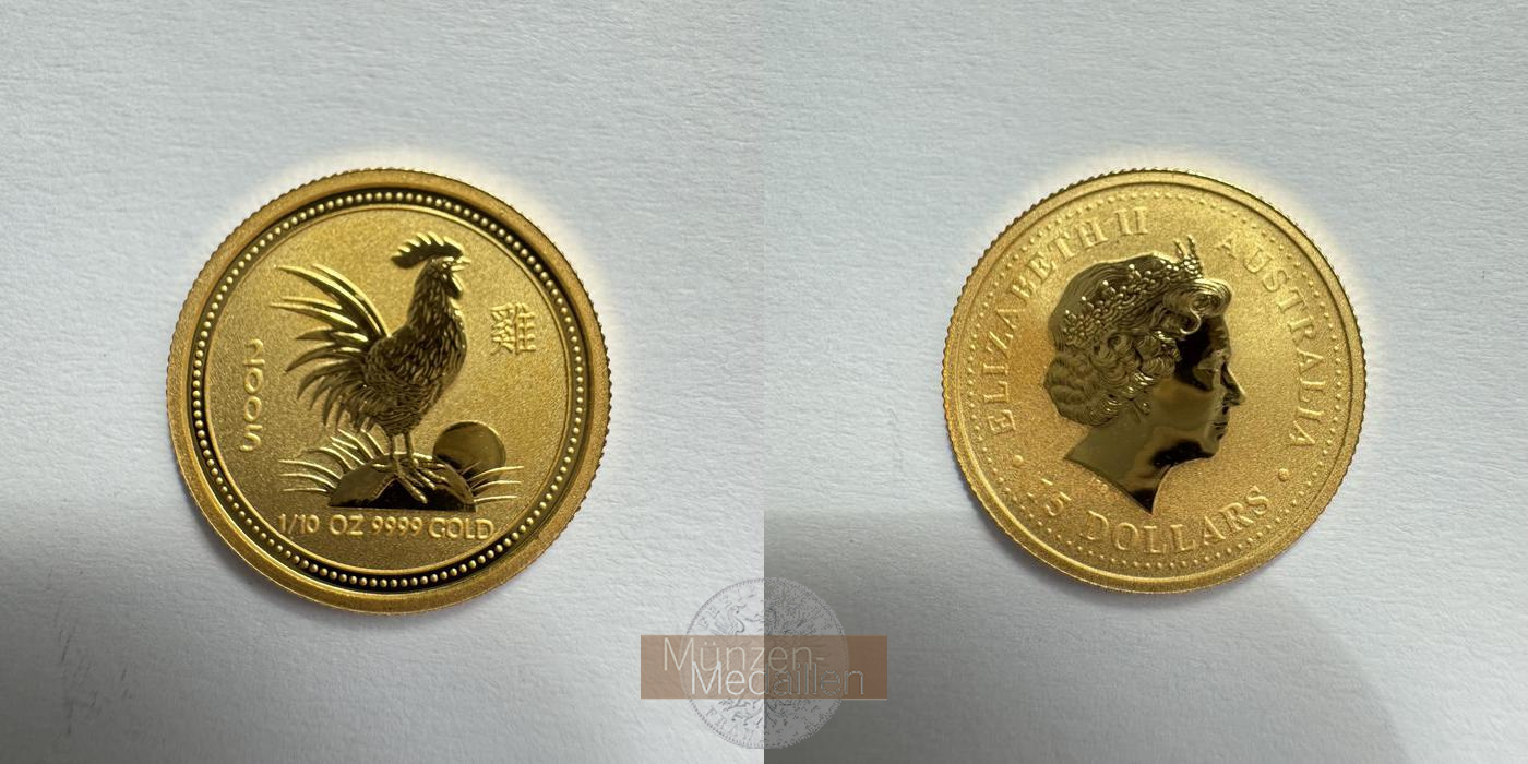 Australien MM-Frankfurt KM#794a.1 Feingold: 3,135g 15 Dollars Year of the Rooster 2005 