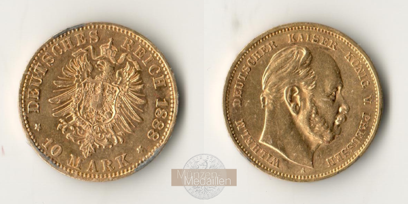 Preussen, Kaiserreich  10 Mark MM-Frankfurt KM#504 Feingold: 3,58g Wilhelm I 1888 A (1874-18) 
