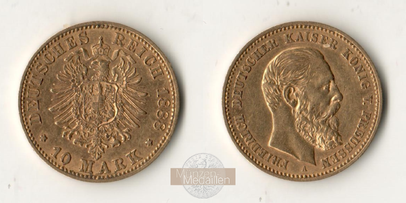 Deutsches Kaiserreich, Preussen. MM-Frankfurt Feingewicht: 3,58g Gold Friedrich III, 10 Mark 1888 A 