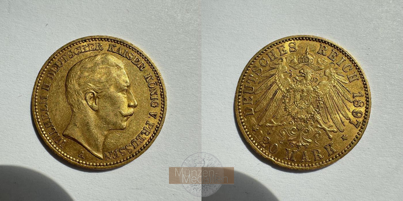 Deutsches Reich. Preussen, Wilhelm II. MM-Frankfurt KM#521 Feingold: 7,17g 20 Mark 1897 A  
