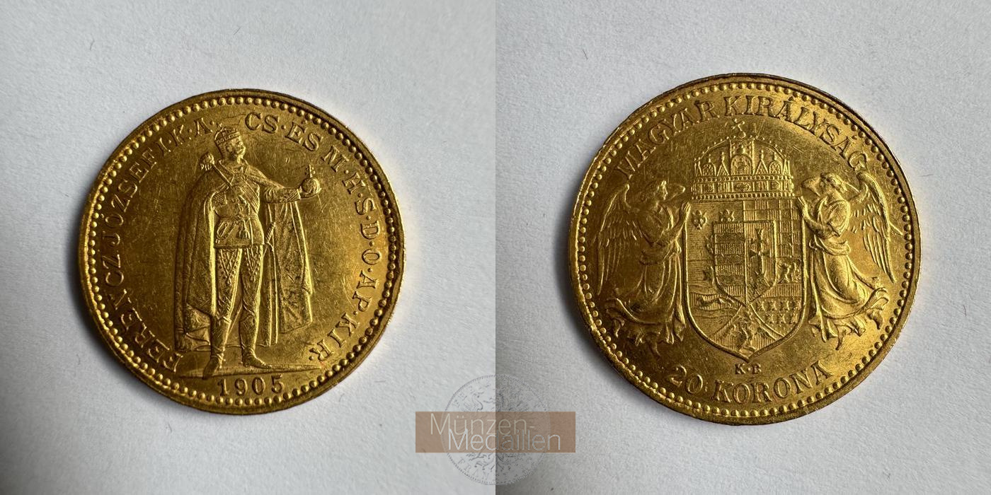 Ungarn, Franz Joseph I. MM-Frankfurt KM#486 Feingold: 6,1g 20 Korona 1905 KB  