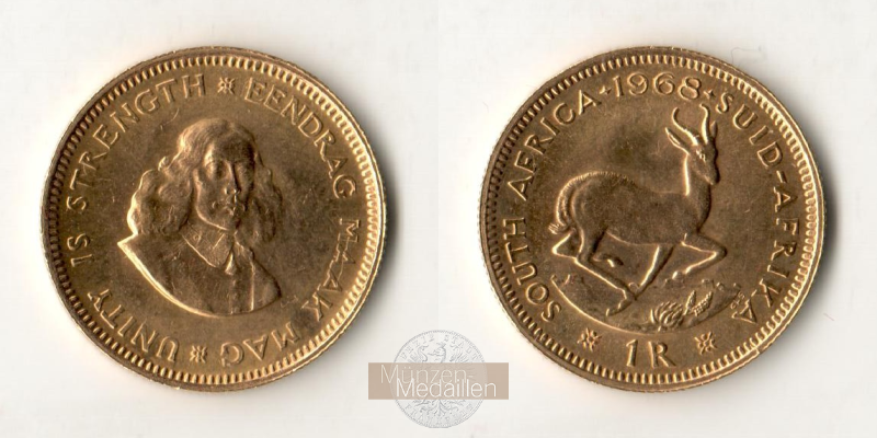 Süd Afrika MM-Frankfurt Feingold: 3,66g 1 Rand 1968 