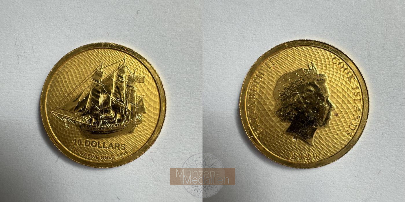 Cook Islands MM-Frankfurt KM#2898 Feingold: 3,11g 10 Dollars (Bounty) 2020 