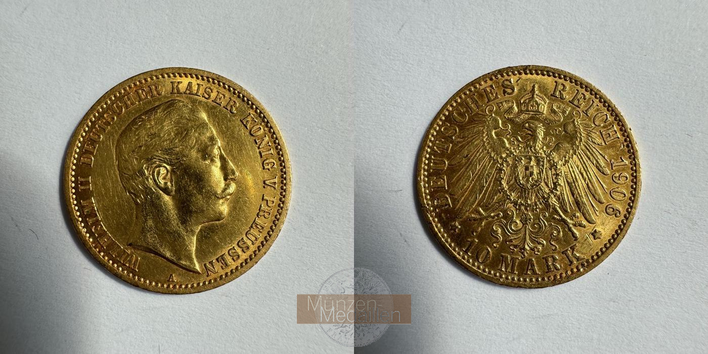 Deutsches Kaiserreich. Preussen, MM-Frankfurt KM#520 Feingold: 3,58g 10 Mark William II 1906 A 