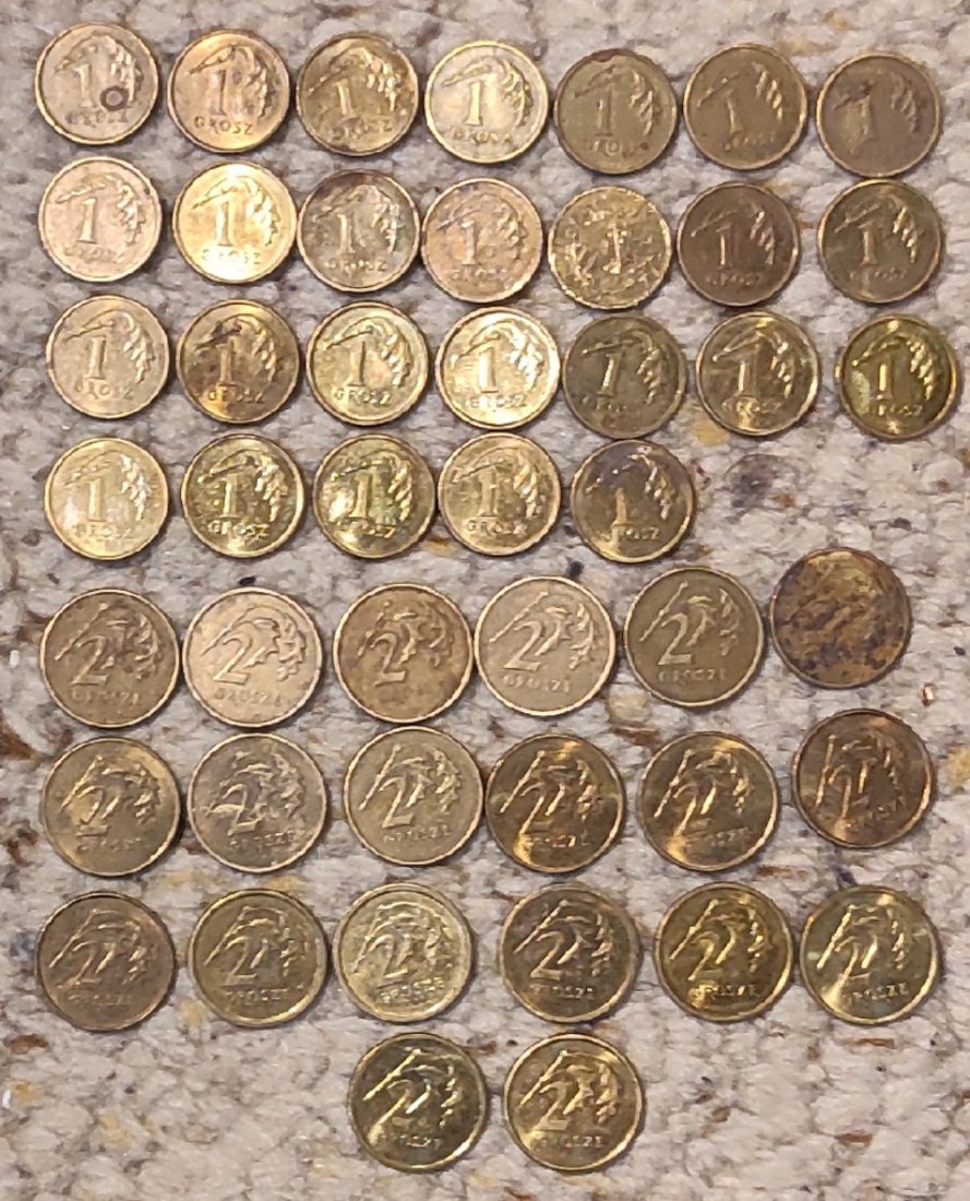  Set 078: Polen Münzlot mit 26 x 1 Grosz und 20 x 2 Grosze   