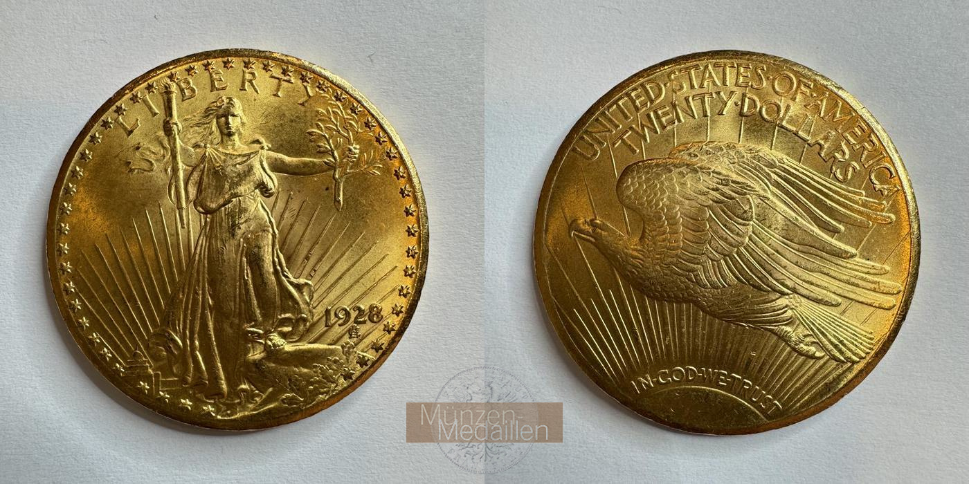  USA 20 Dollars 1928 St. Gaudens - Double Eagle, with motto.  MM-Frankfurt KM#131 Feingold: 30,1g   