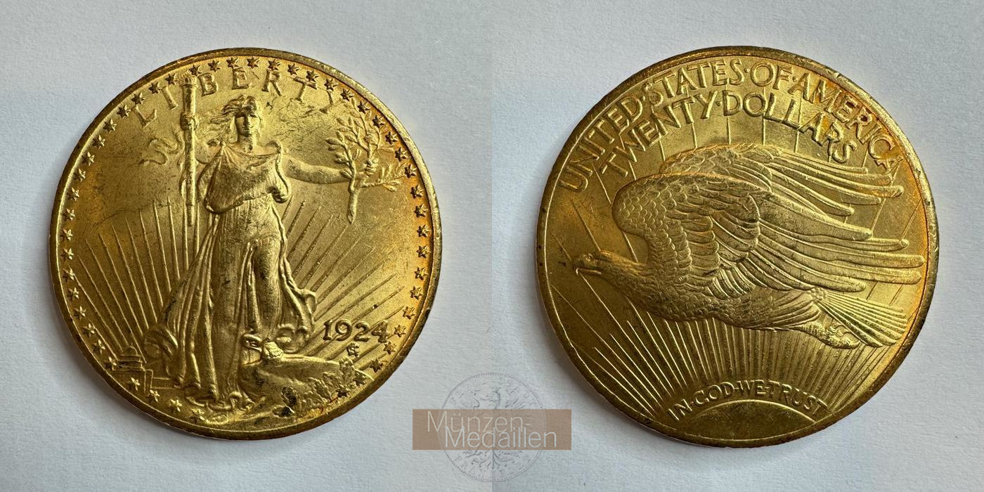  USA 20 Dollars 1924 St. Gaudens - Double Eagle, with motto.  MM-Frankfurt KM#131 Feingold: 30,1g   