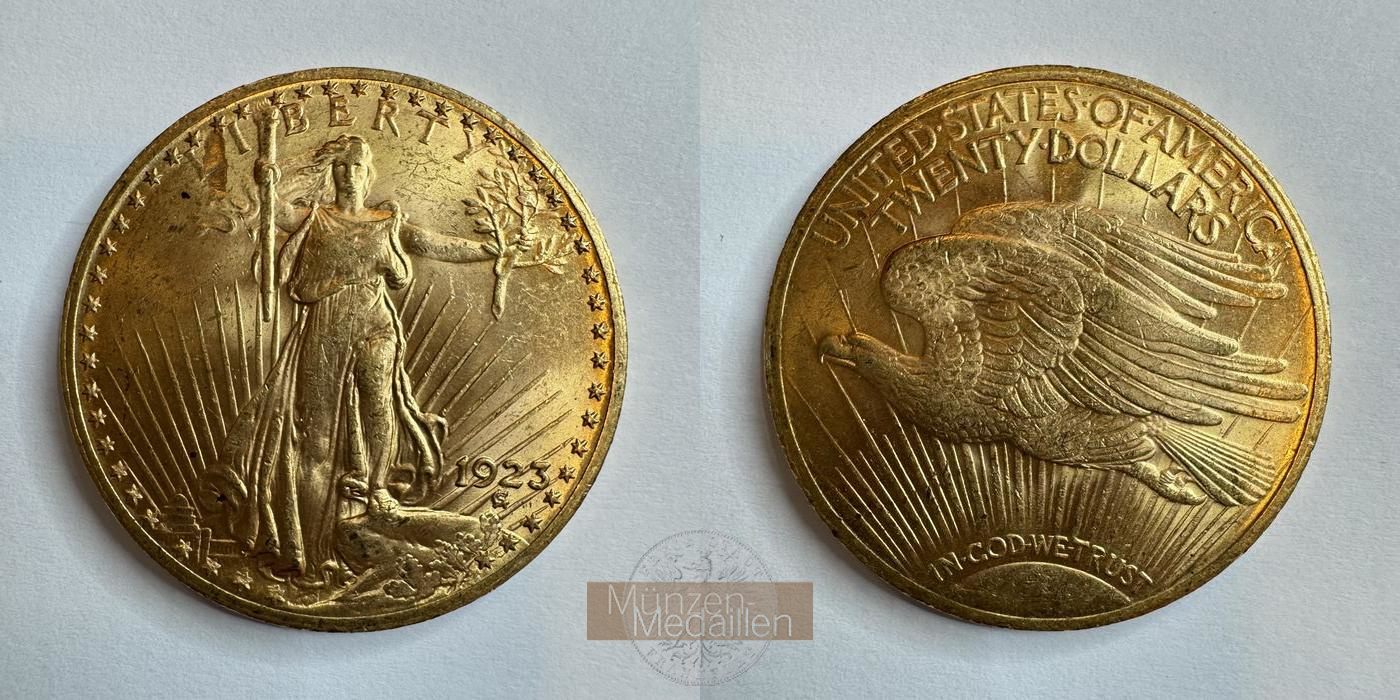  USA 20 Dollars 1923 St. Gaudens - Double Eagle, with motto.  MM-Frankfurt KM#131 Feingold: 30,1g   