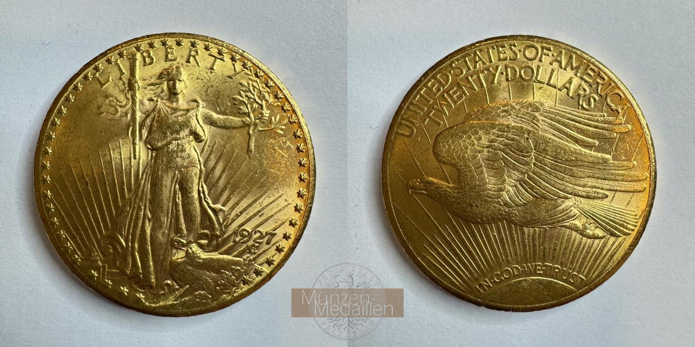  USA 20 Dollars 1927 St. Gaudens - Double Eagle, with motto.  MM-Frankfurt KM#131 Feingold: 30,1g   