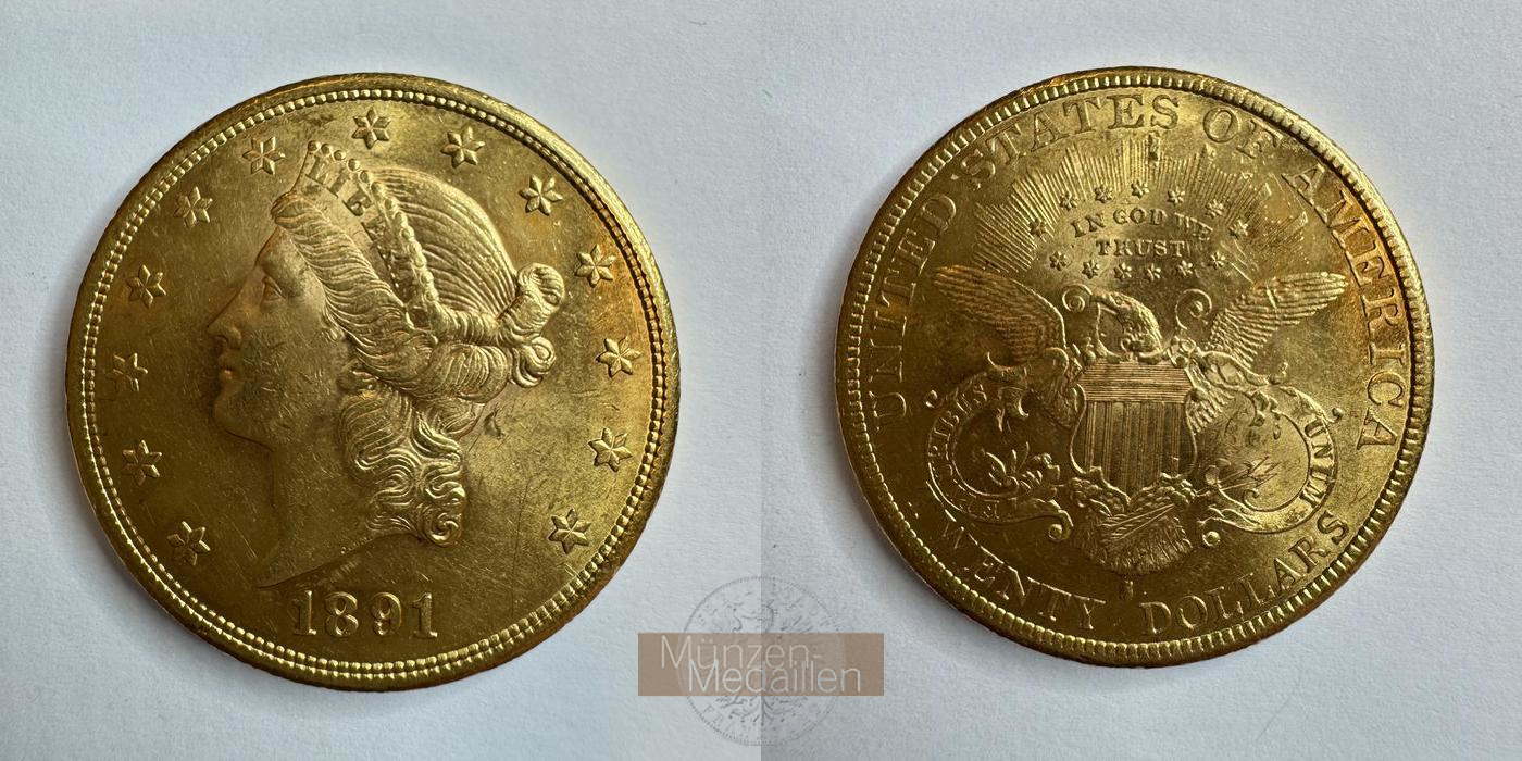  USA 20 Dollars 1891 Liberty Head - Double Eagle, With motto MM-Frankfurt KM#74.3 Feingold: 30,1g   