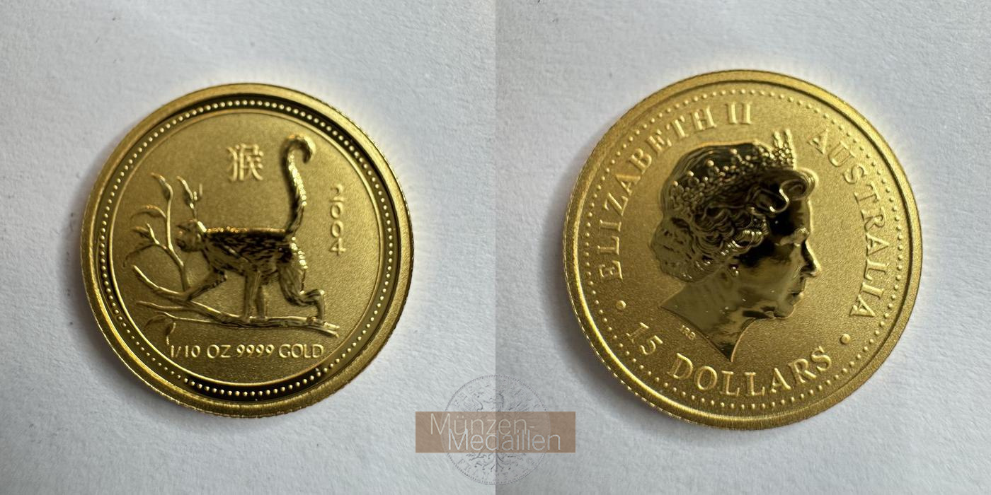  Australien 15 Dollars Year of the Monkey 2004 MM-Frankfurt KM#669 Feingold: 3,135g   