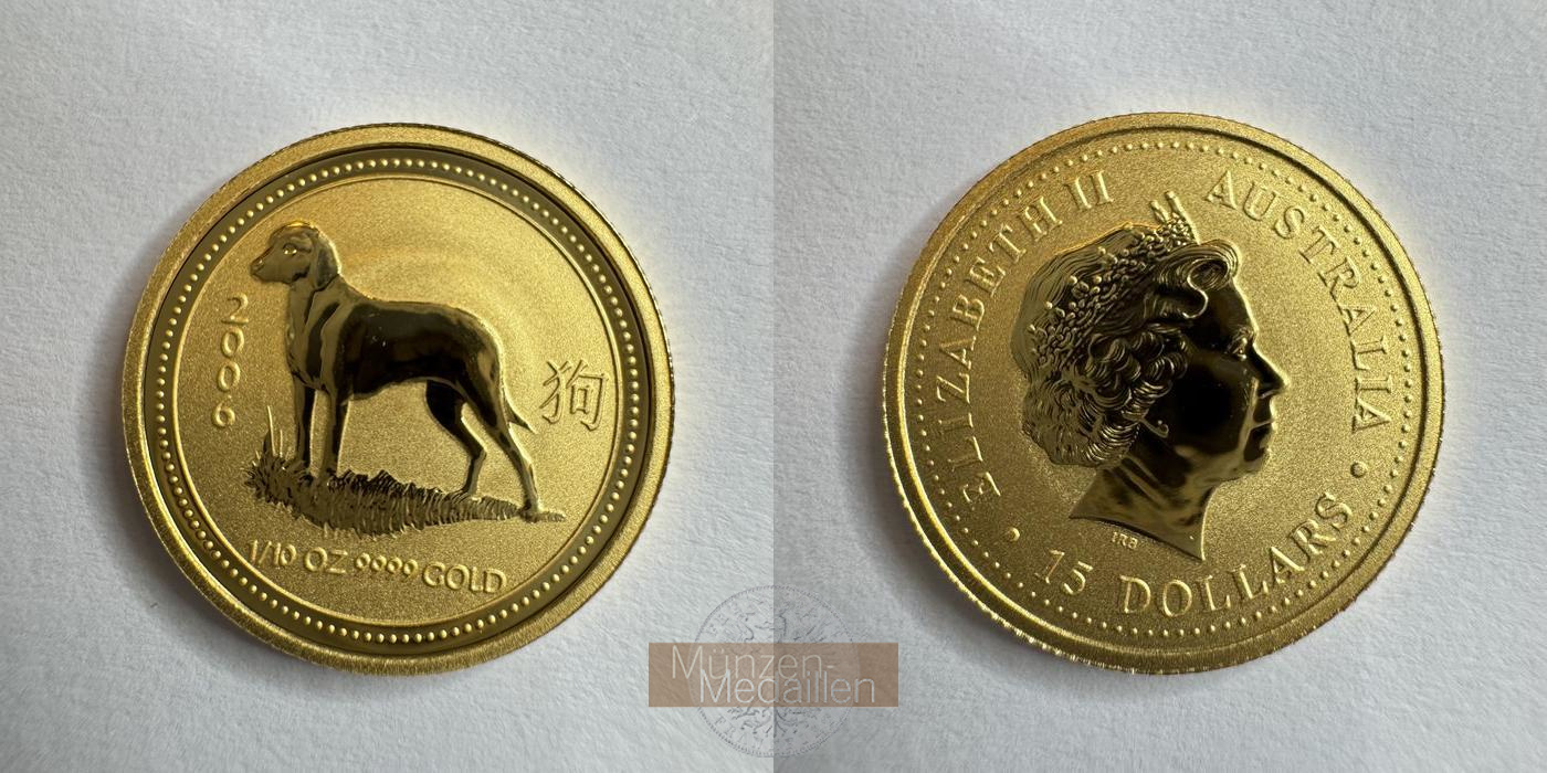  Australien 15 Dollars Year of the Dog 2006 MM-Frankfurt KM#1888 Feingold: 3,135g   