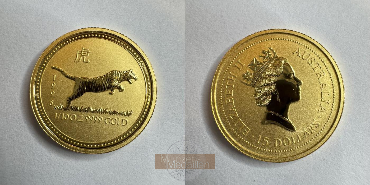  Australien 15 Dollars Year of the Tiger 1998 MM-Frankfurt KM#506 Feingold: 3,135g   