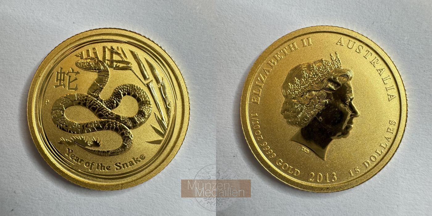  Australien 15 Dollars Year of the Snake 2013 MM-Frankfurt Feingold: 3,135g   