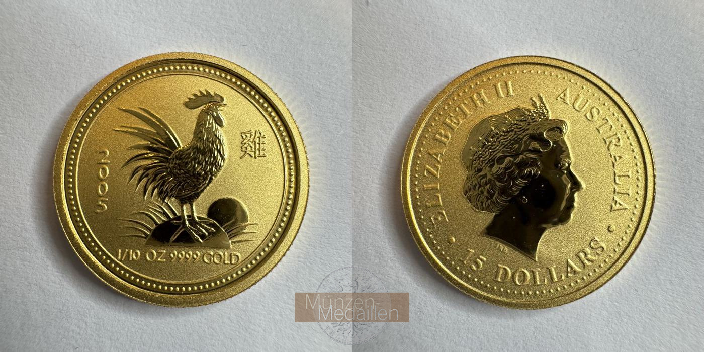  Australien 15 Dollars Year of the Rooster 2005 MM-Frankfurt KM#794a.1 Feingold: 3,135g   