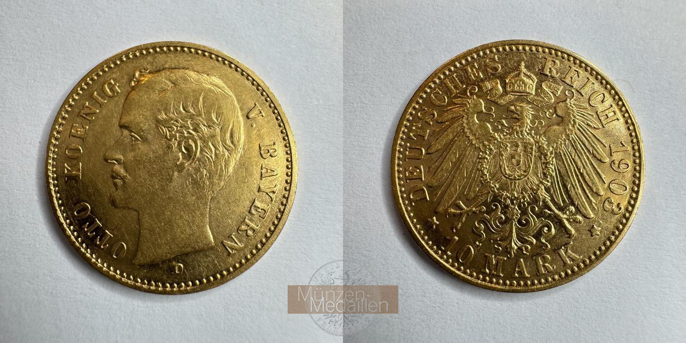  Königreich Bayern, 10 Mark 1903 D Otto MM-Frankfurt KM#994 Feingold: 3,584g   