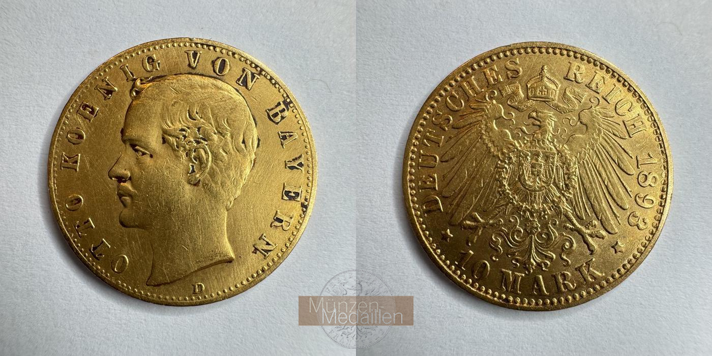 Bayern, Kaiserreich 10 Mark MM-Frankfurt KM#911 Feingold: 3,54g Otto 1893 D 