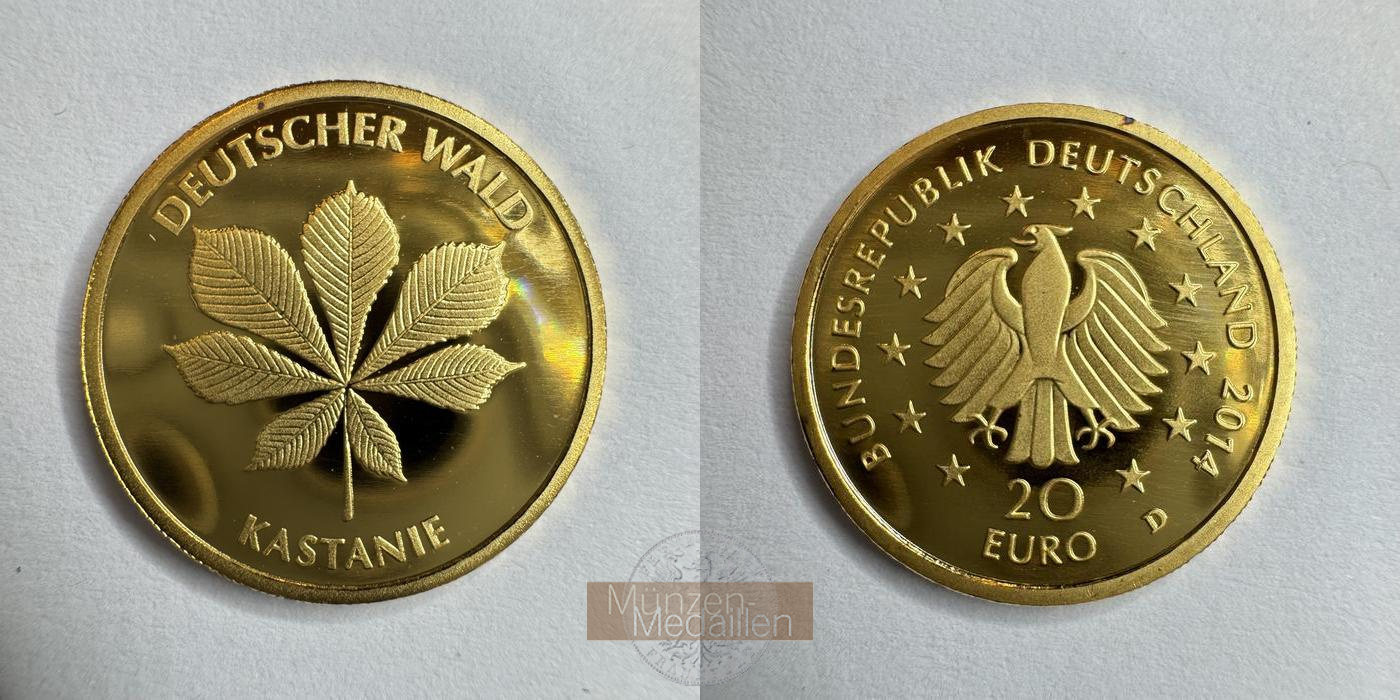 BRD   20 Euro MM-Frankfurt  Feingold: 3,89g 20-Euro - Deutscher Wald - Kastanie 2014 D 