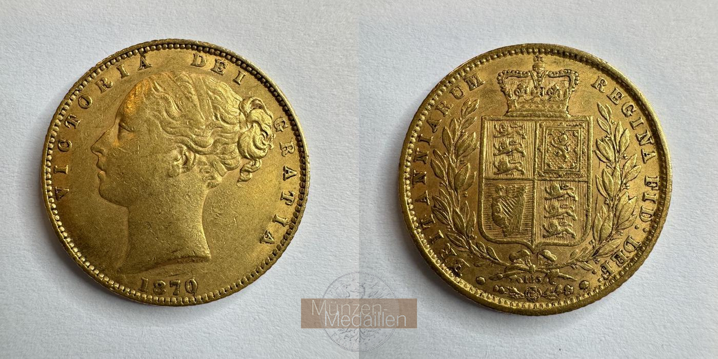  UK 1 Sovereign Victoria (Shield) 1870 (1838-1874) MM-Frankfurt KM#736 Feingold: 7,33g   