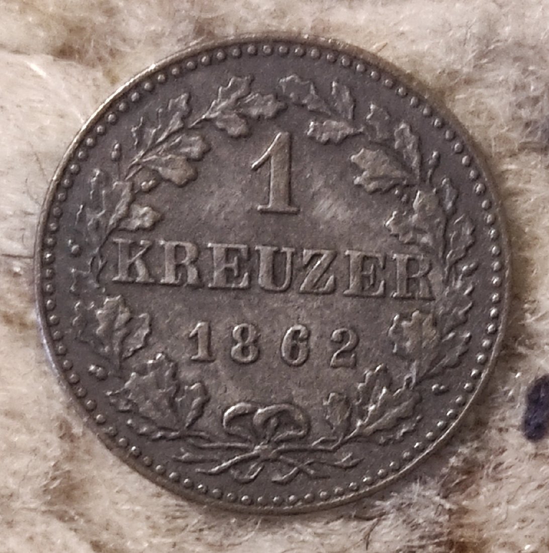  Frankfurt 1 Kreuzer 1862, SILBER, sehr guter Erhalt   