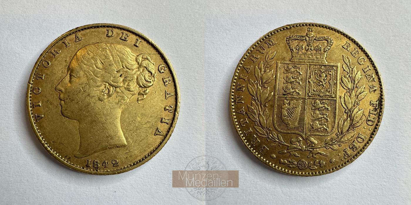  UK 1 Sovereign Victoria (Shield) 1842 (1838-1874) MM-Frankfurt KM#736 Feingold: 7,33g   