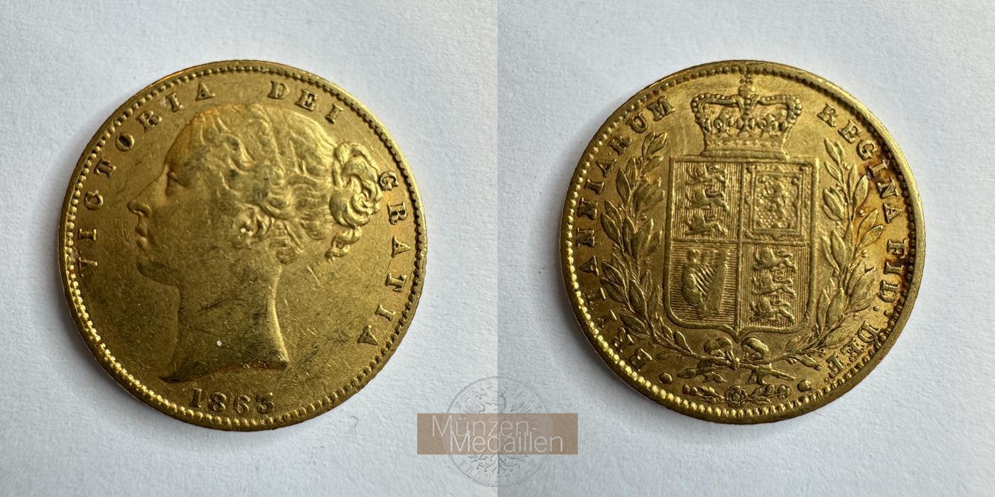  UK 1 Sovereign Victoria (Shield) 1863 (1838-1874) MM-Frankfurt KM#736 Feingold: 7,33g   