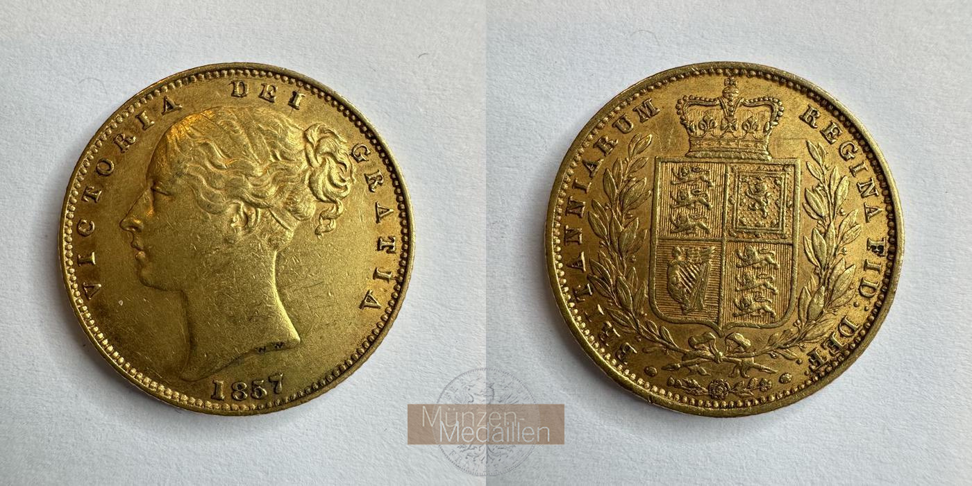  UK 1 Sovereign Victoria (Shield) 1857 (1838-1874) MM-Frankfurt KM#736 Feingold: 7,33g   