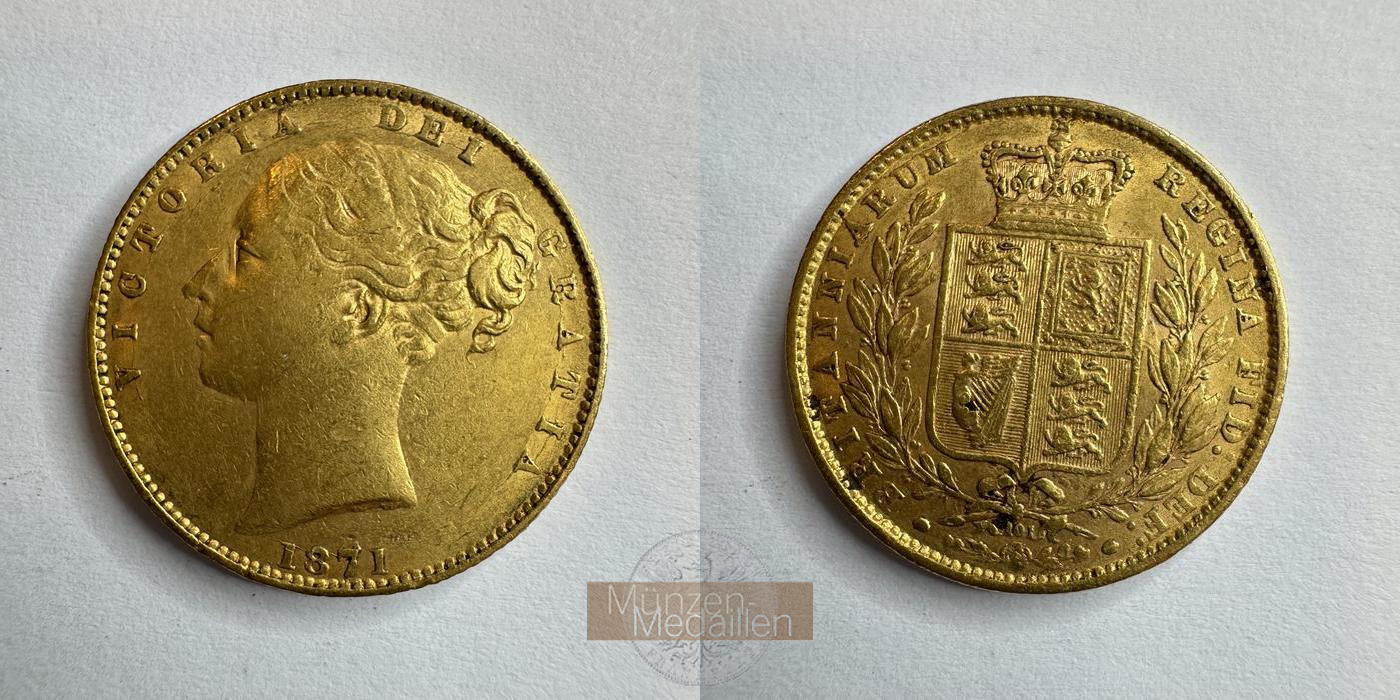  UK 1 Sovereign Victoria (Shield) 1871 (1838-1874) MM-Frankfurt KM#736 Feingold: 7,33g   